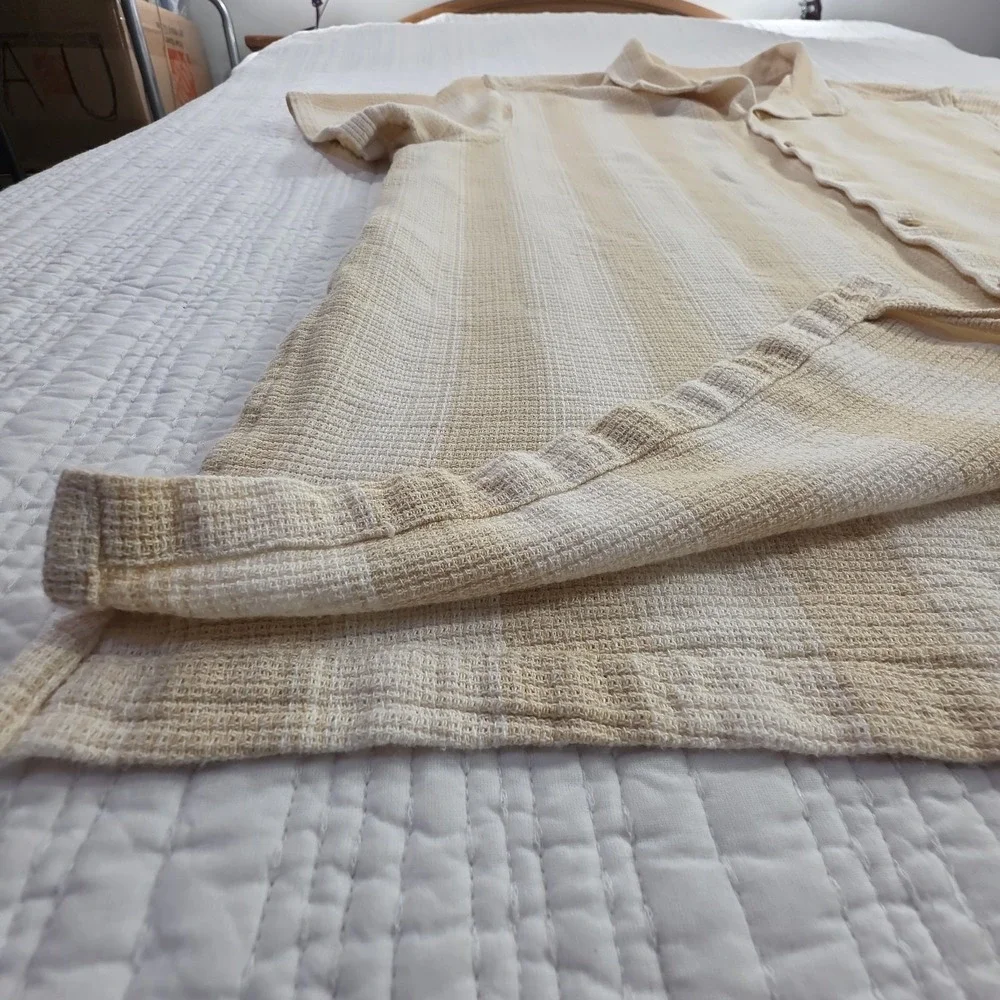 ROWM Open Weave Cotton Shirt Men's 3XT Tan Short Sleeve Button Up Vactionwear